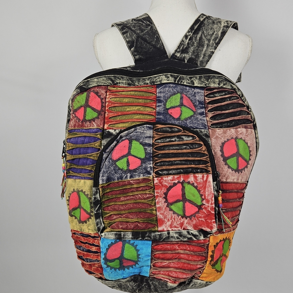 Peace sign and patchwork hippie Festival backpack